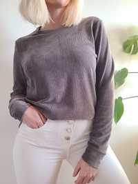 Szara welurowa bluza oversize crewneck vintage