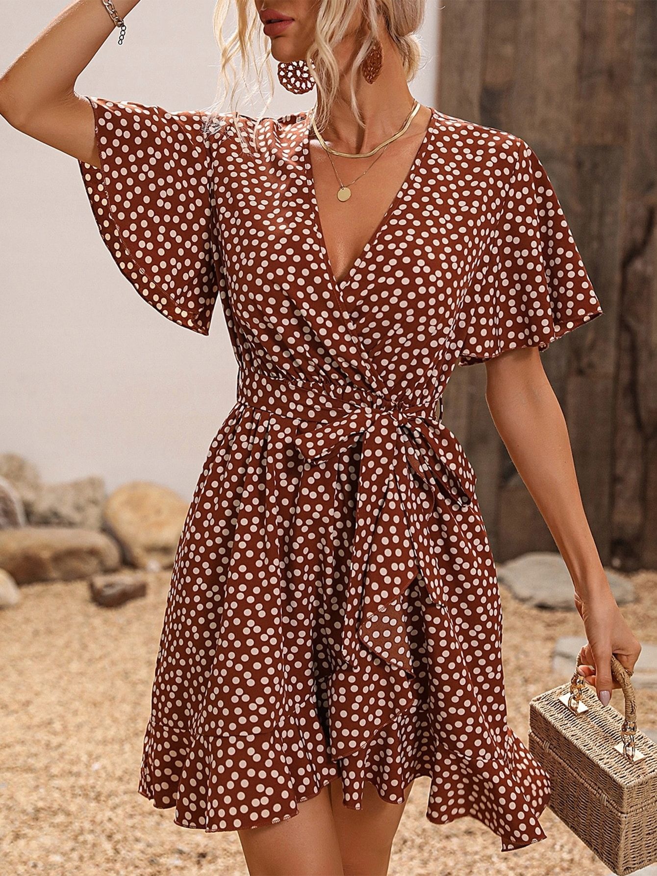 Sukienka W Groszki Z Falbankami Rozkloszowana Mini Casual Shein S 36