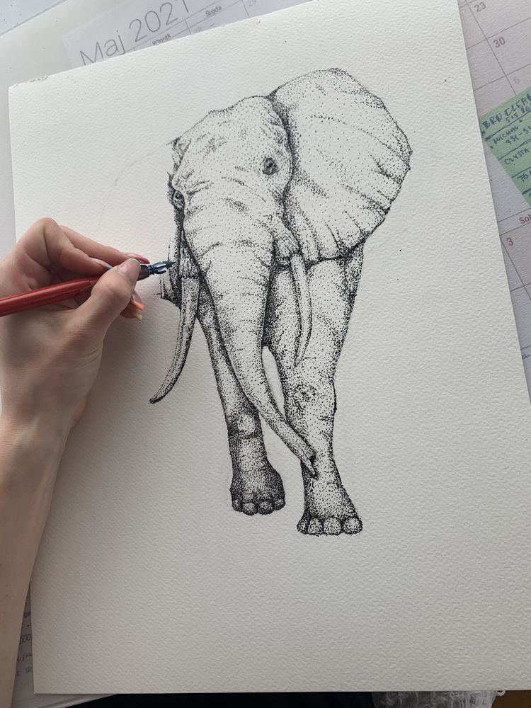 Grafika piórko atrament rękodzieło rysunek 30 x 40