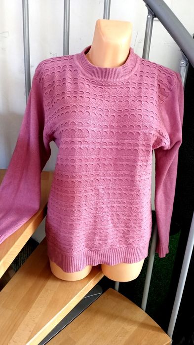 Sweter zimowy dzianinowy z okrągłym dekoltem wytłaczany wzór wrzosowy