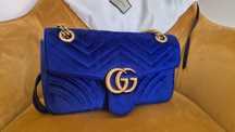 Torebka Gucci Marmont, chabrowa, zamszowa, zamsz, luksusowa