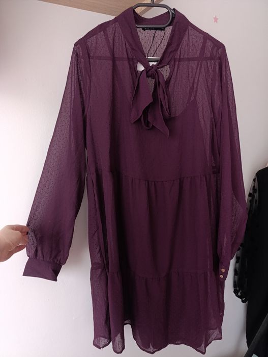 Mohito rozmiar 38/40 M/L śliwkowa sukienka z halką do botków kozaków