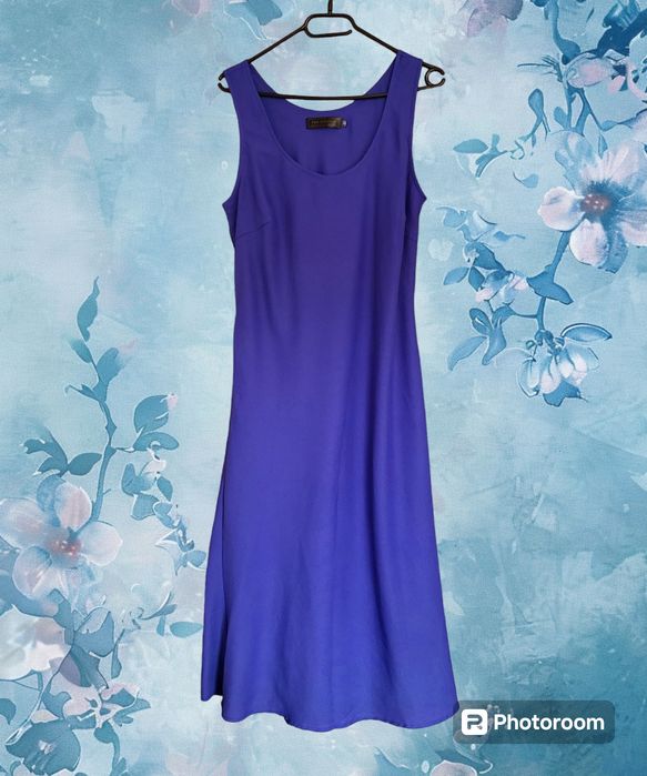 (XL/42) Atramentowa wiązana sukienka do połowy łydki