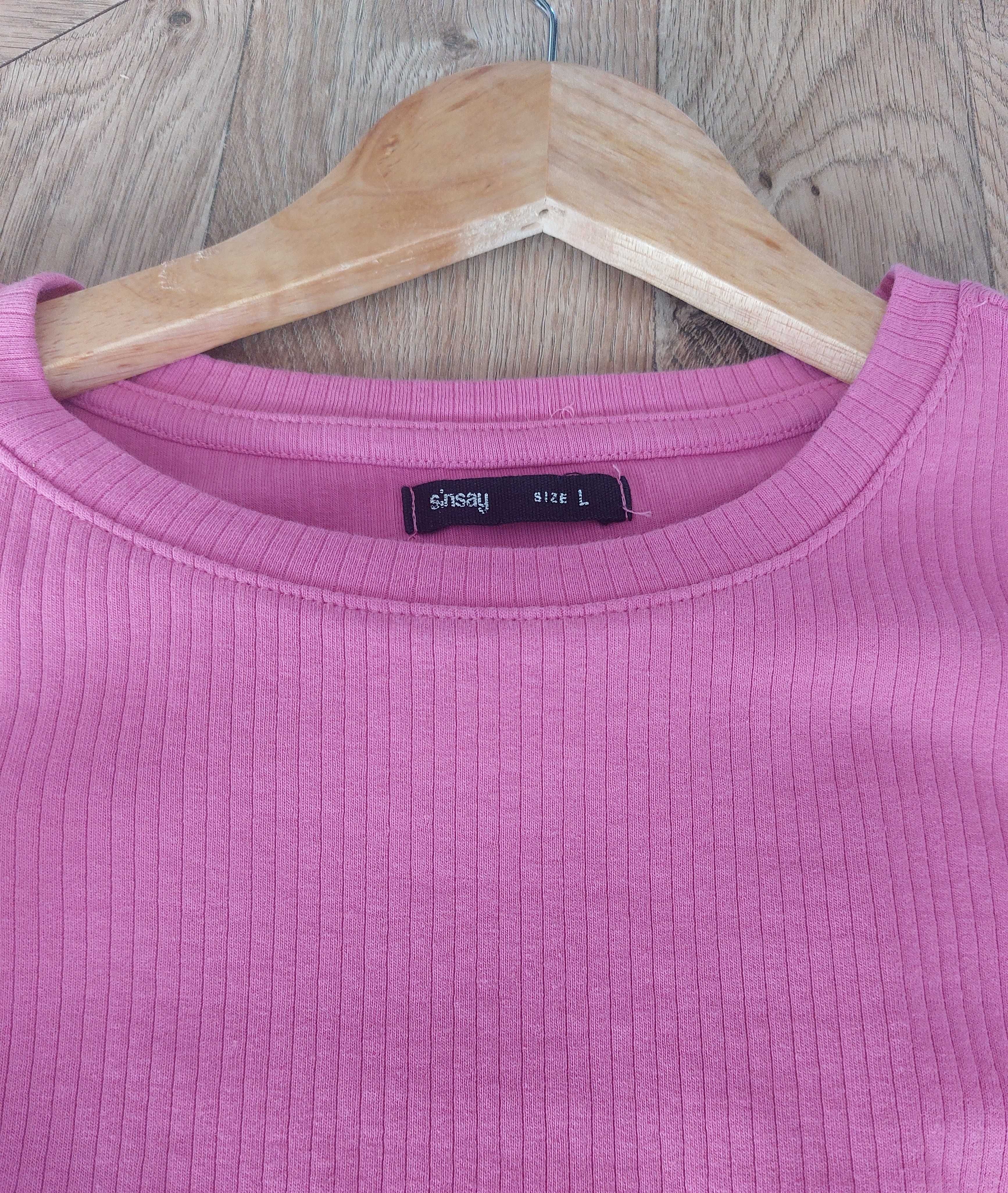 Firmowy zestaw nowe jeansy flare i różowa prążkowana koszulka