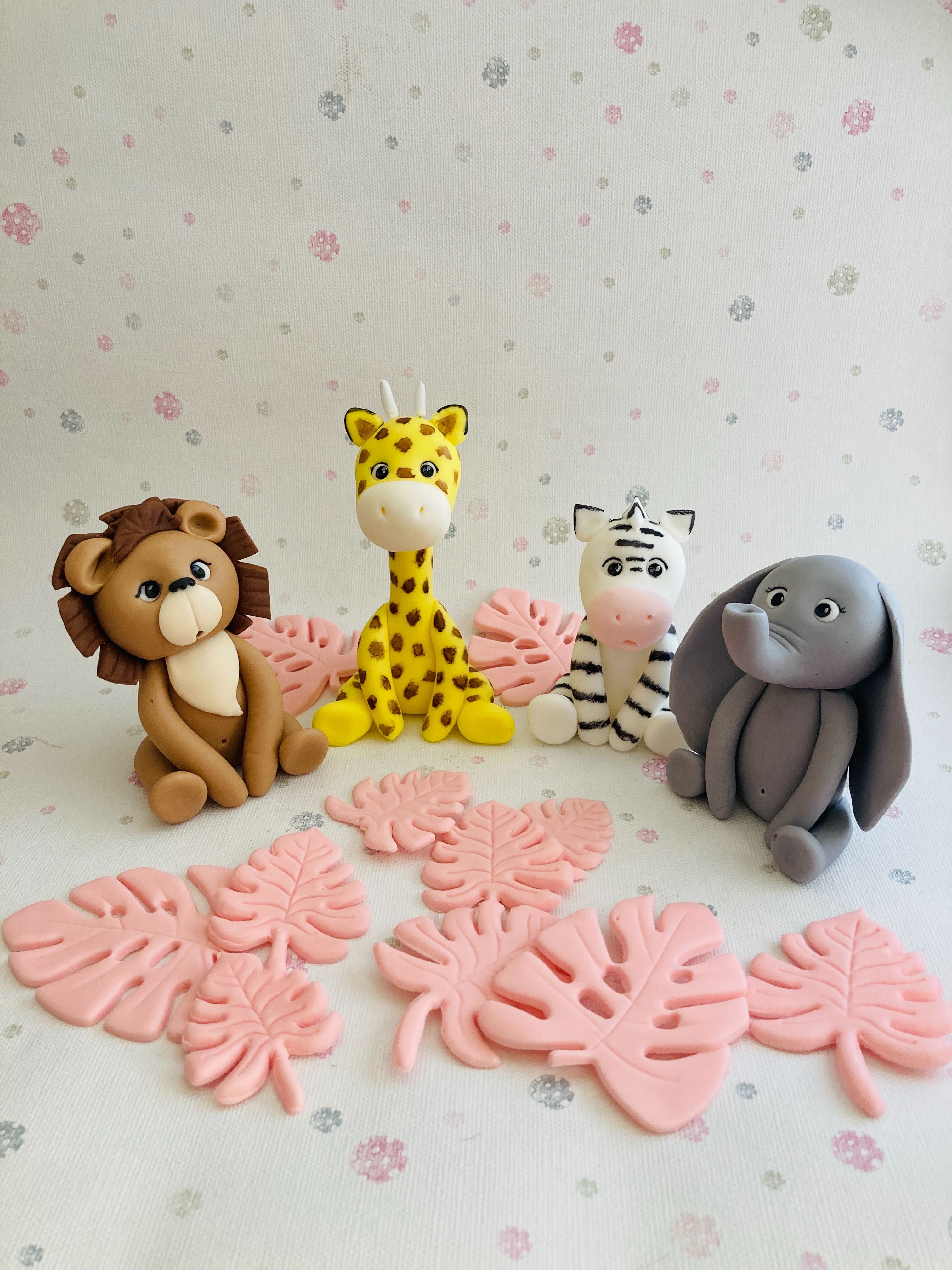 Figurki na tort z masy cukrowej zestaw safari lew słonik żyrafa zebra