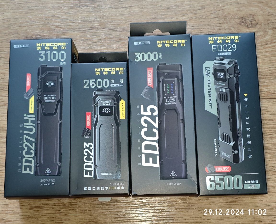 Nitecore edc23, edc25, edc27uhi, edc29.