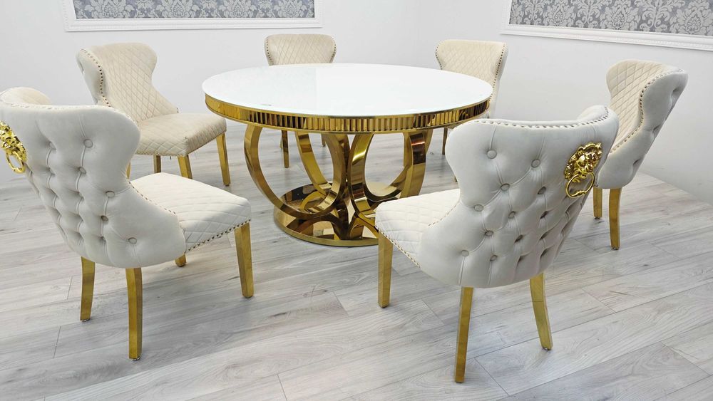 Jadalnia Glamour Golden Harmony 150 cm + 6 Krzeseł Diamond