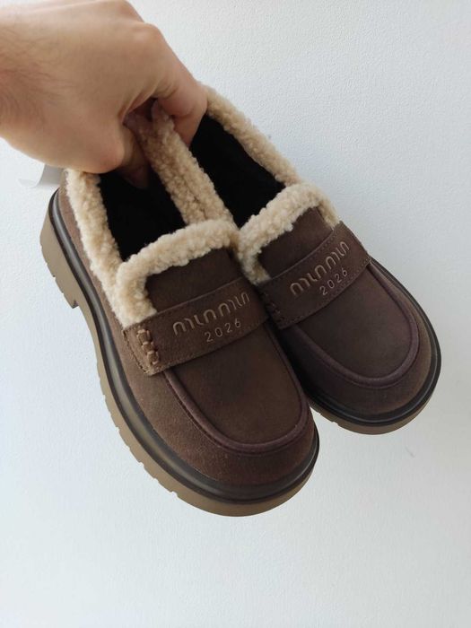 Утеплені лофери коричневі, натур. замша, зимние лоферы зима 36-41р