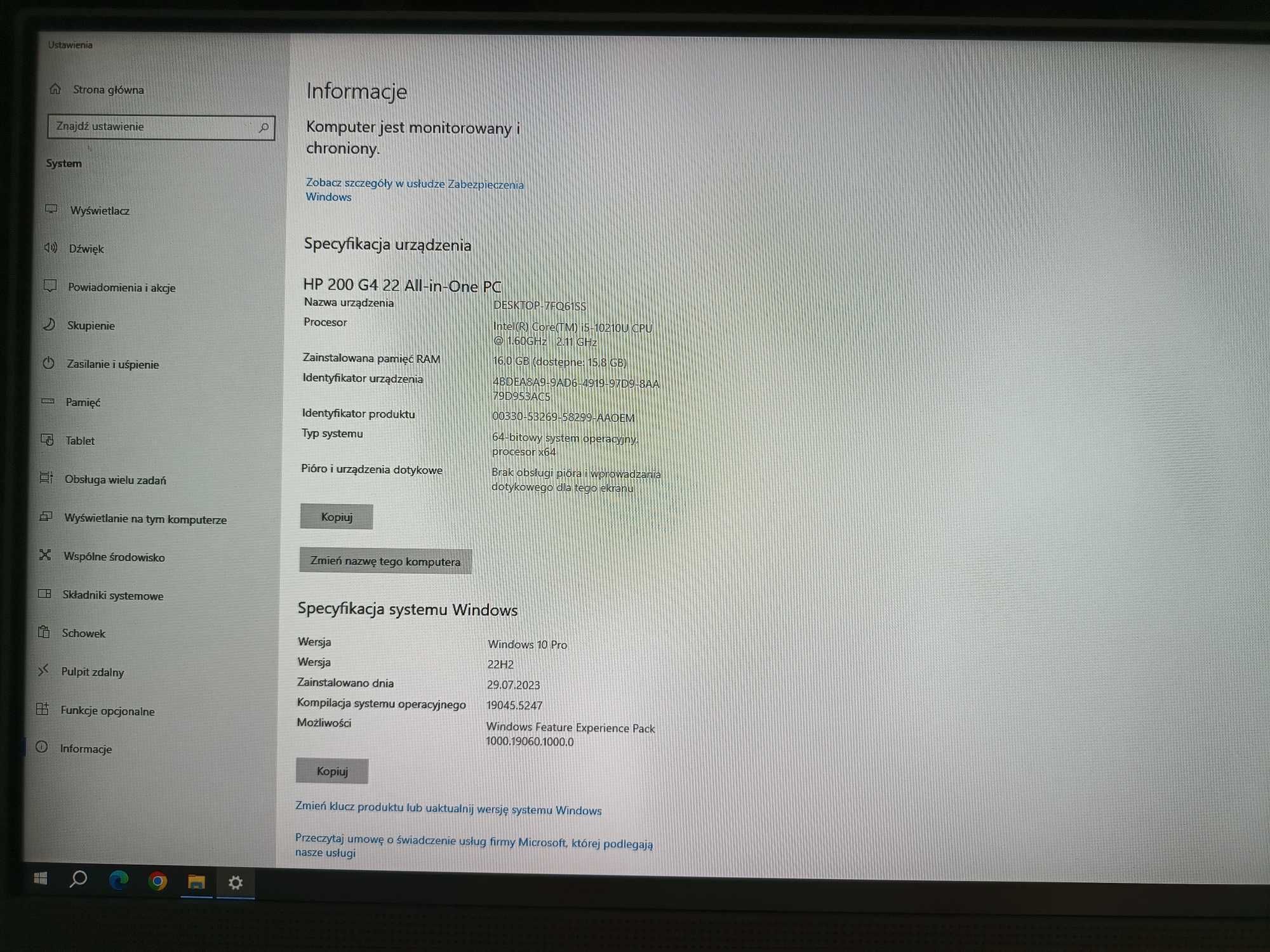 AiO HP 200 G4 22 FullHD Intel Core i5 SSD 256 RAM 16GB NOWY