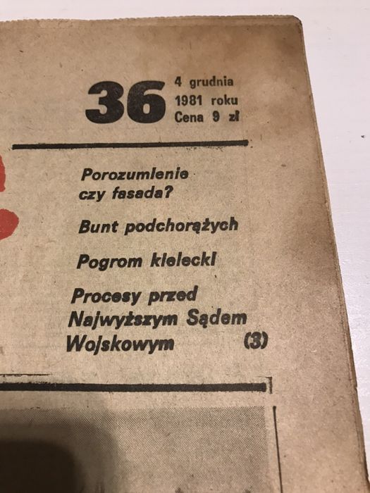 Gazeta tygodnik Solidarność (36) 4 grudnia 1981 roku