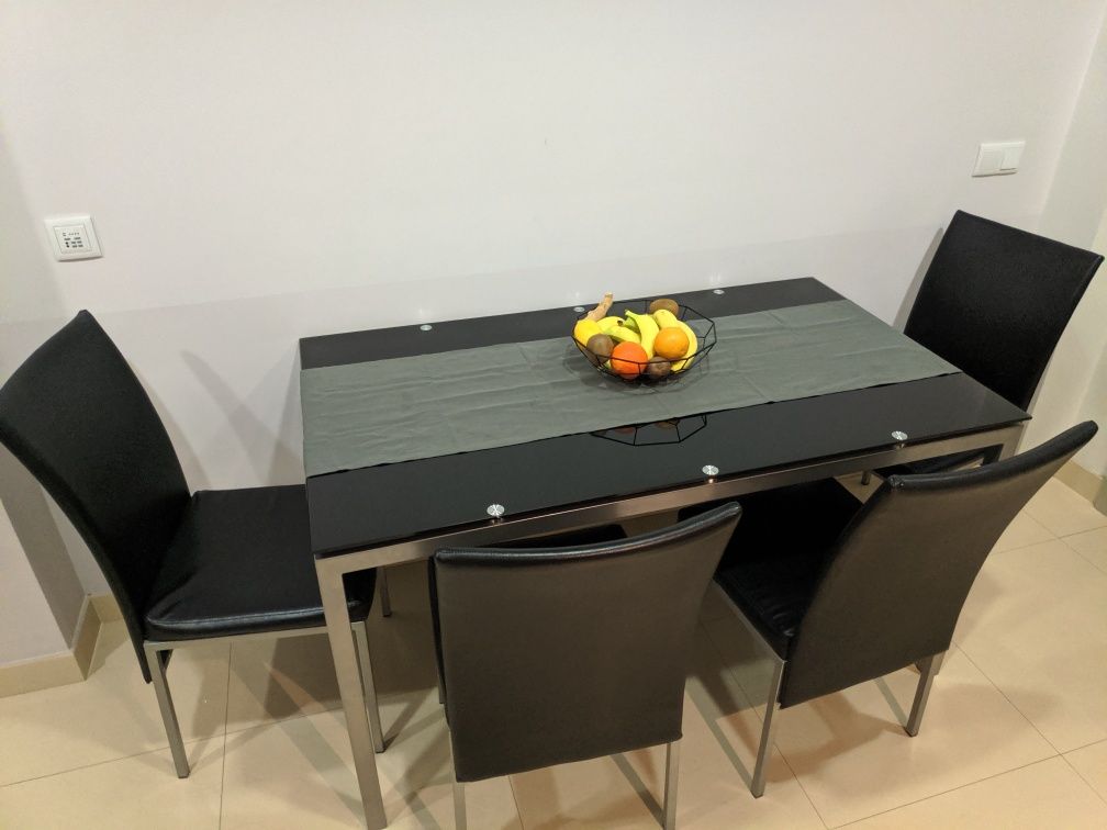 Conjunto de Mesa Vidro + 4 Cadeiras