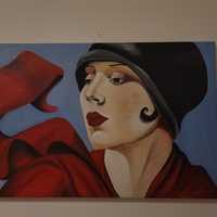 Portret kobiety w czerwonym szalu ws Łempicka  , obraz olejny