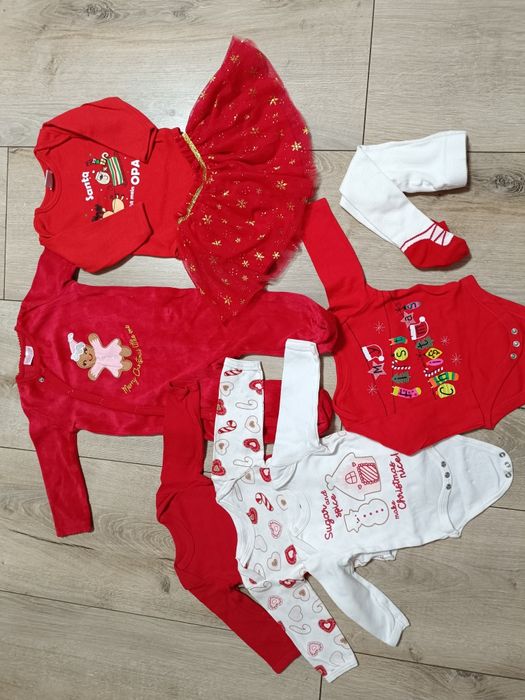 Zestaw świąteczny body spódniczka pajacyk rajstopy 68 74