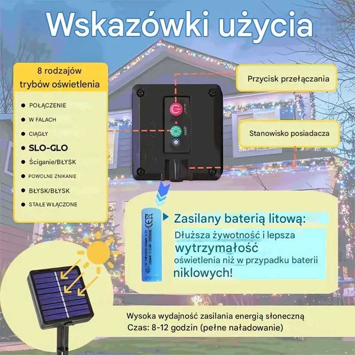 Lampki LED Solarne 22M | 200 LED | Dekoracyjne Lampki Ogrodowe |