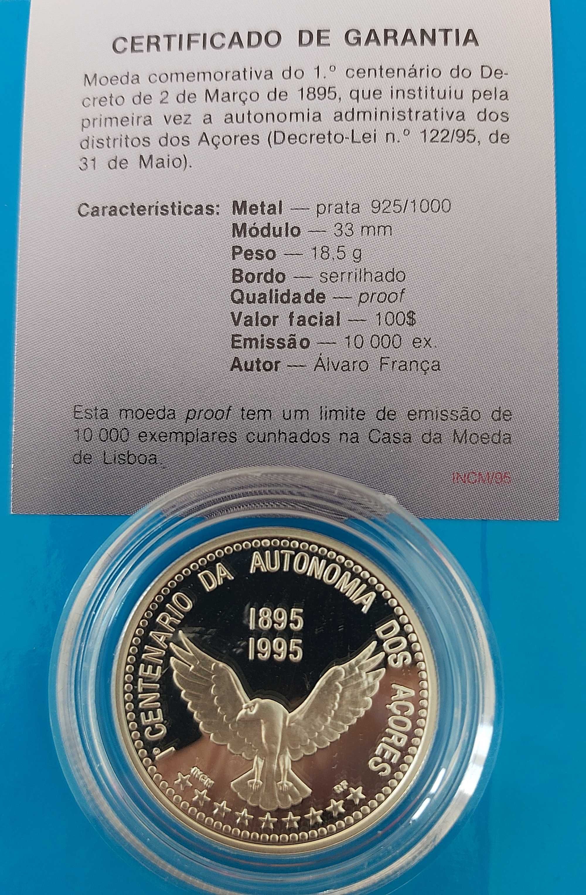 100$00 de 1995, 1º Centº Autonomia dos Açores Prata proof