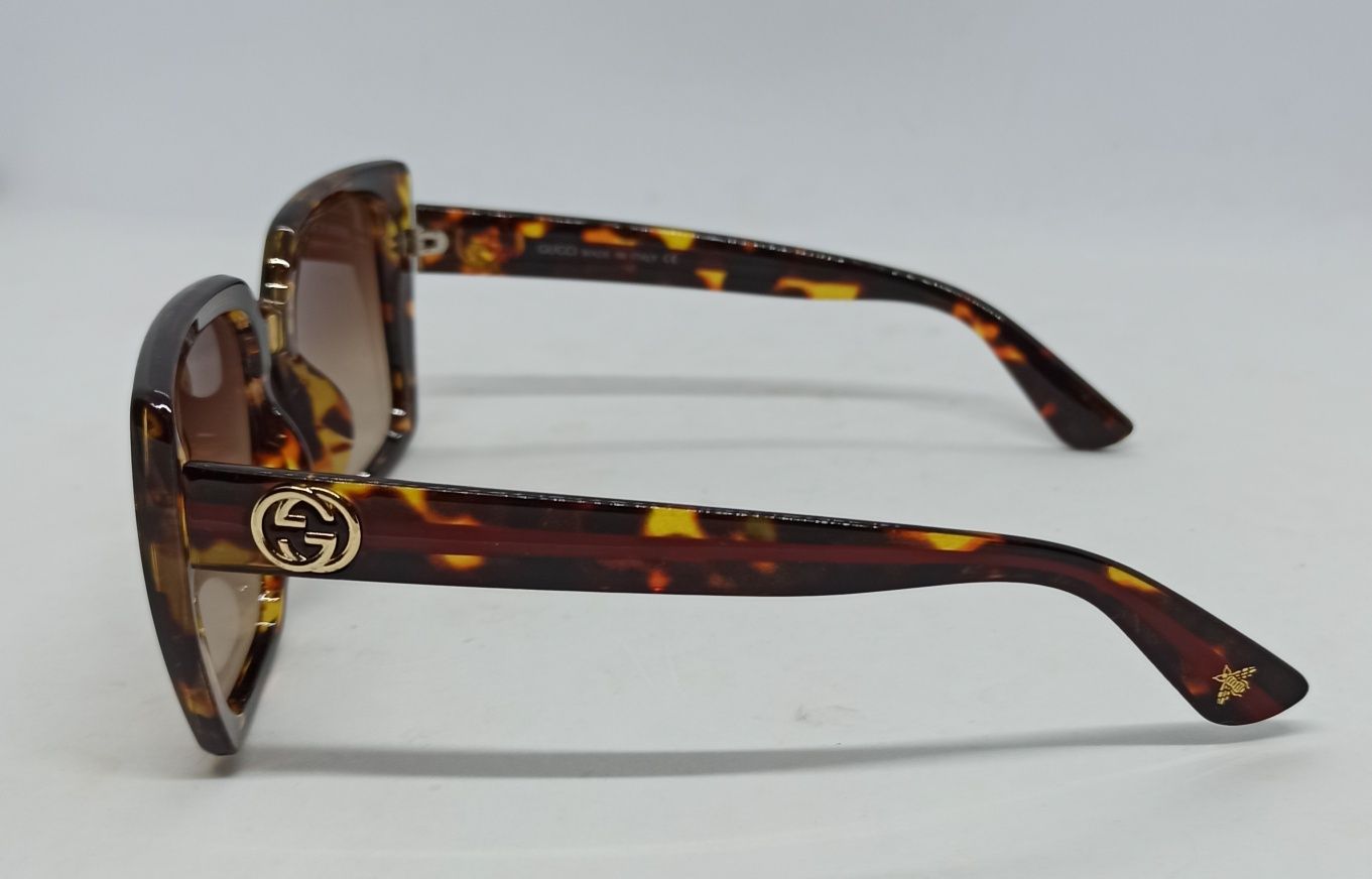 Gucci очки женские коричнево бежевые тигровые с золотым логотипом