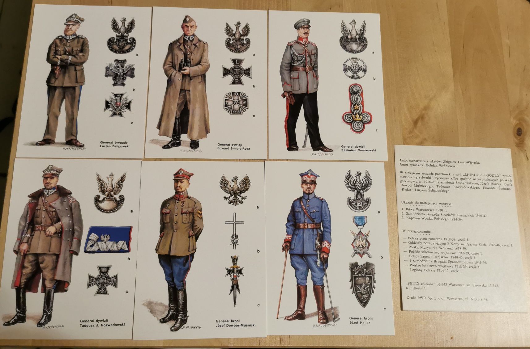 Generałowie Wojska Polskiego 1918-20 pocztówki mundur i godło + GRATIS