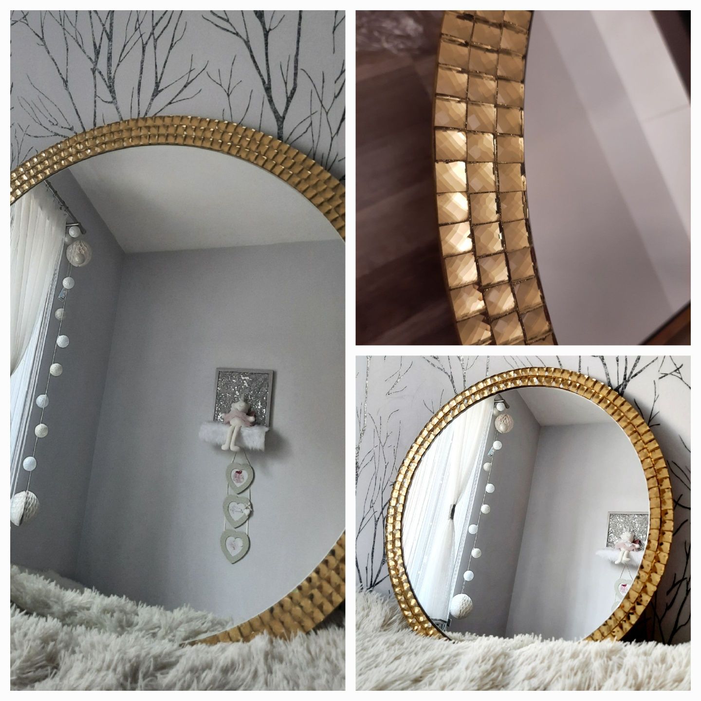 lustro okrągłe glamour kryształowe crystal diamentowa rama 50 60 70 cm
