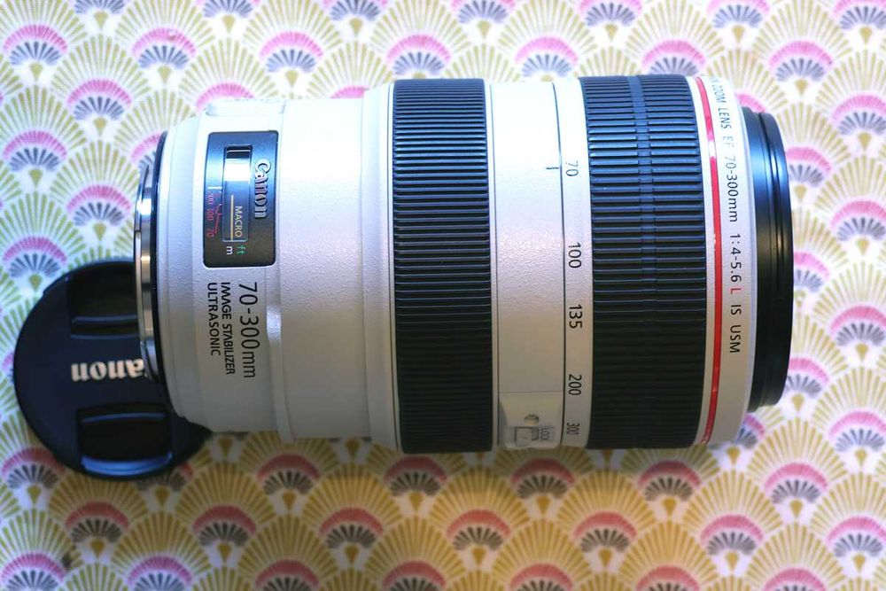 Canon EF 70-300/4-5.6L IS completa e em excelente estado
