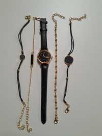 Czarny elegancki damski zegarek z bransoletkami