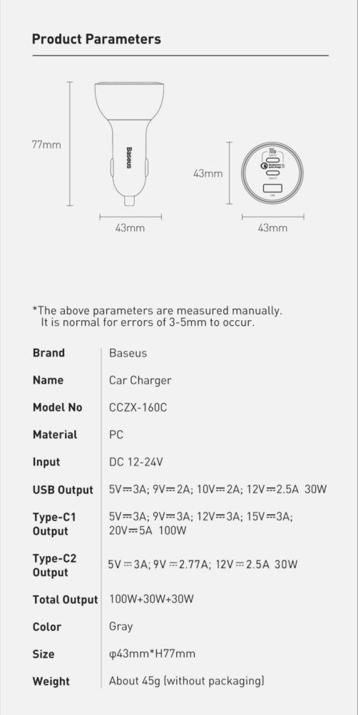 Зарядное Baseus 160W авто зарядка ноутбук MacBook Pro air ipad xiaomi