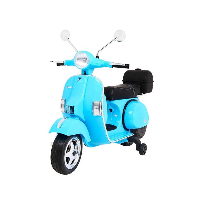Skuter Vespa elektryczny dla dzieci Niebieski +Kółka pomocnicze +Audio