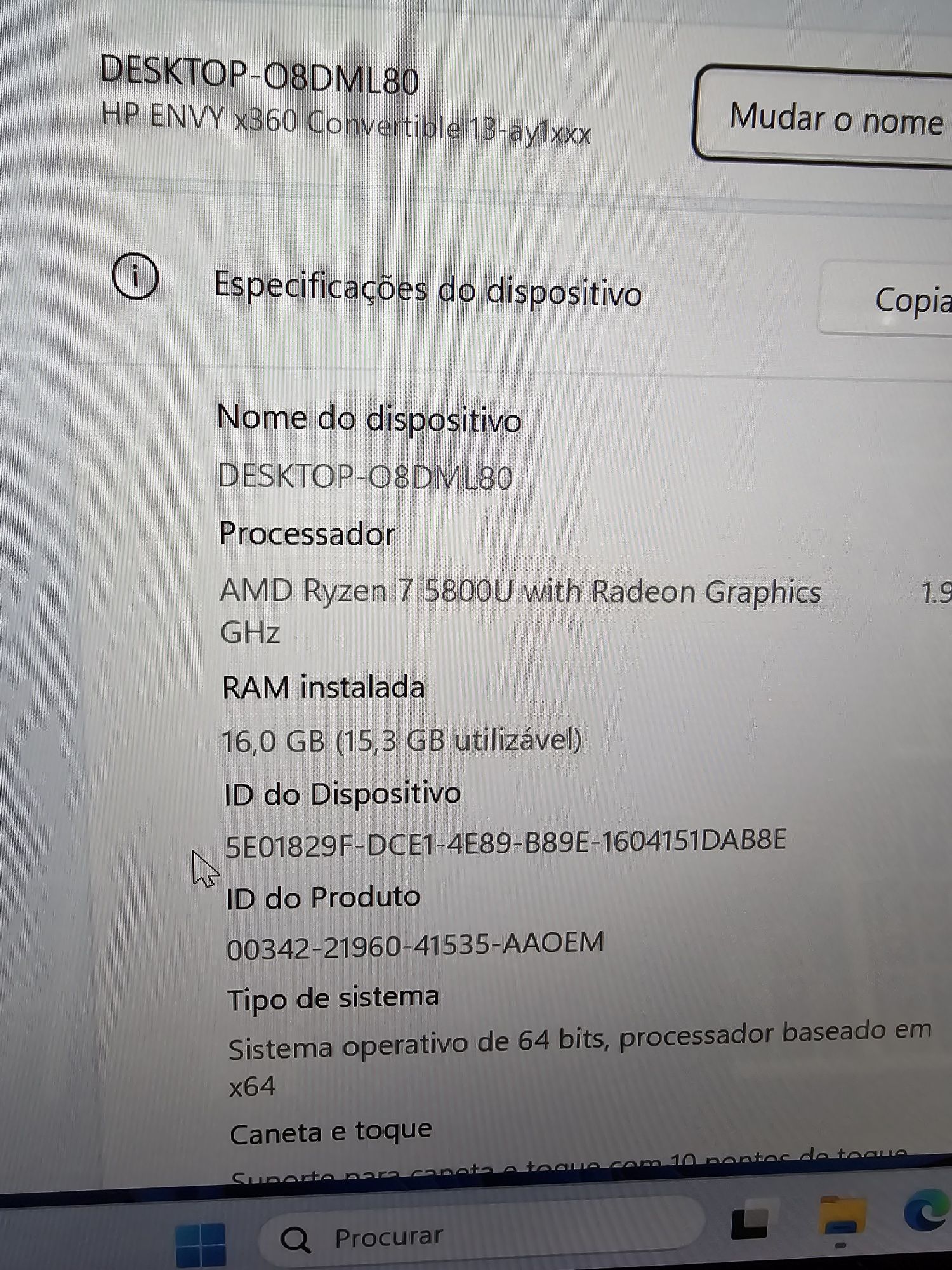 Portátil HP topo de Gama ultrabook Envy ryzen 7 16GB + 1TB SSD NVME