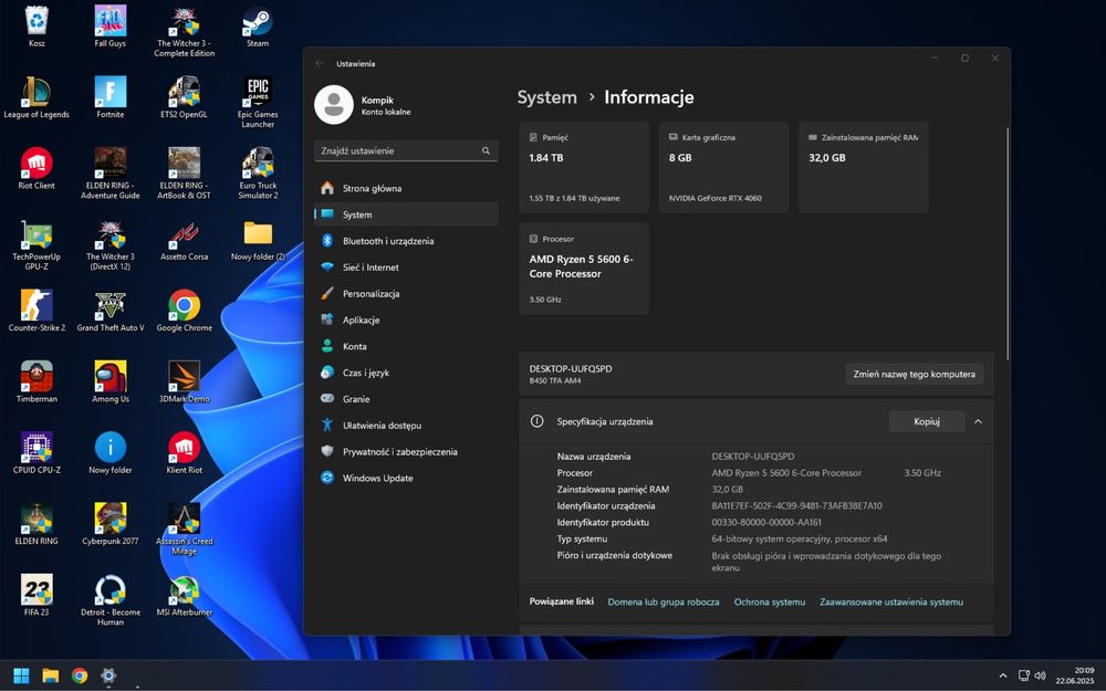 Komputer Stacjonarny RTX 4060/Ryzen 5 5600/32Gb 3600/ 1000Gb NVME+HDD