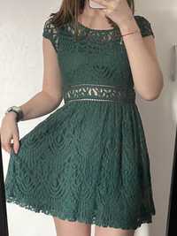 Zielona dopasowana koronkowa krótka sukienka krótka sukienka H&M