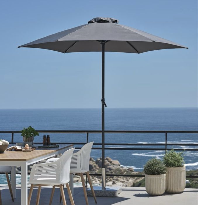 Marmurowa podstawa pod parasol + parasol ciemnoszary