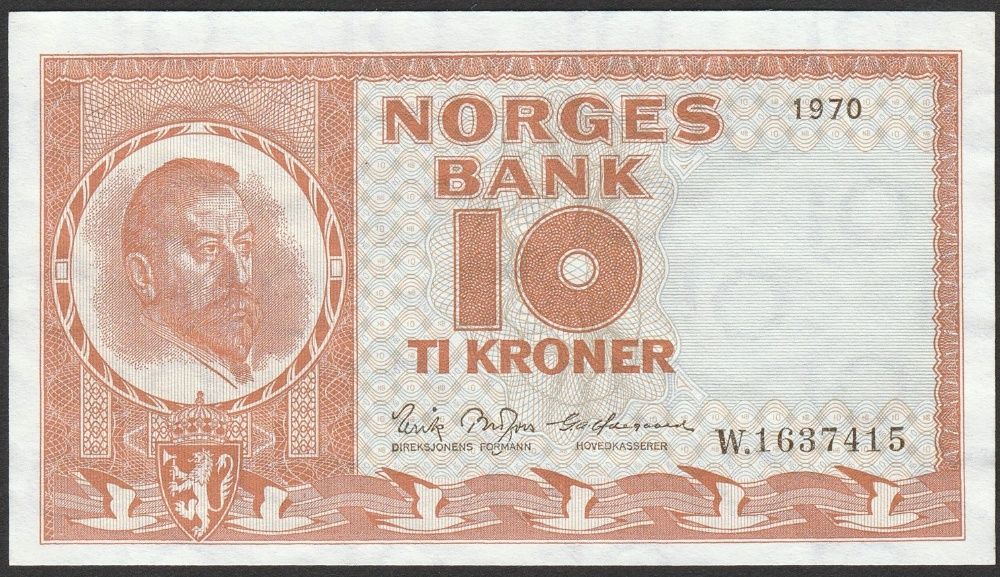Norwegia 10 koron 1970 - stan bankowy - UNC -