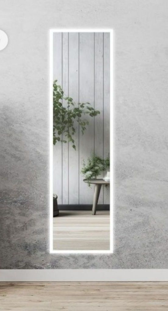 Lustro wiszące z podświetleniem LED, 142 x 42 cm, termometr, zegar