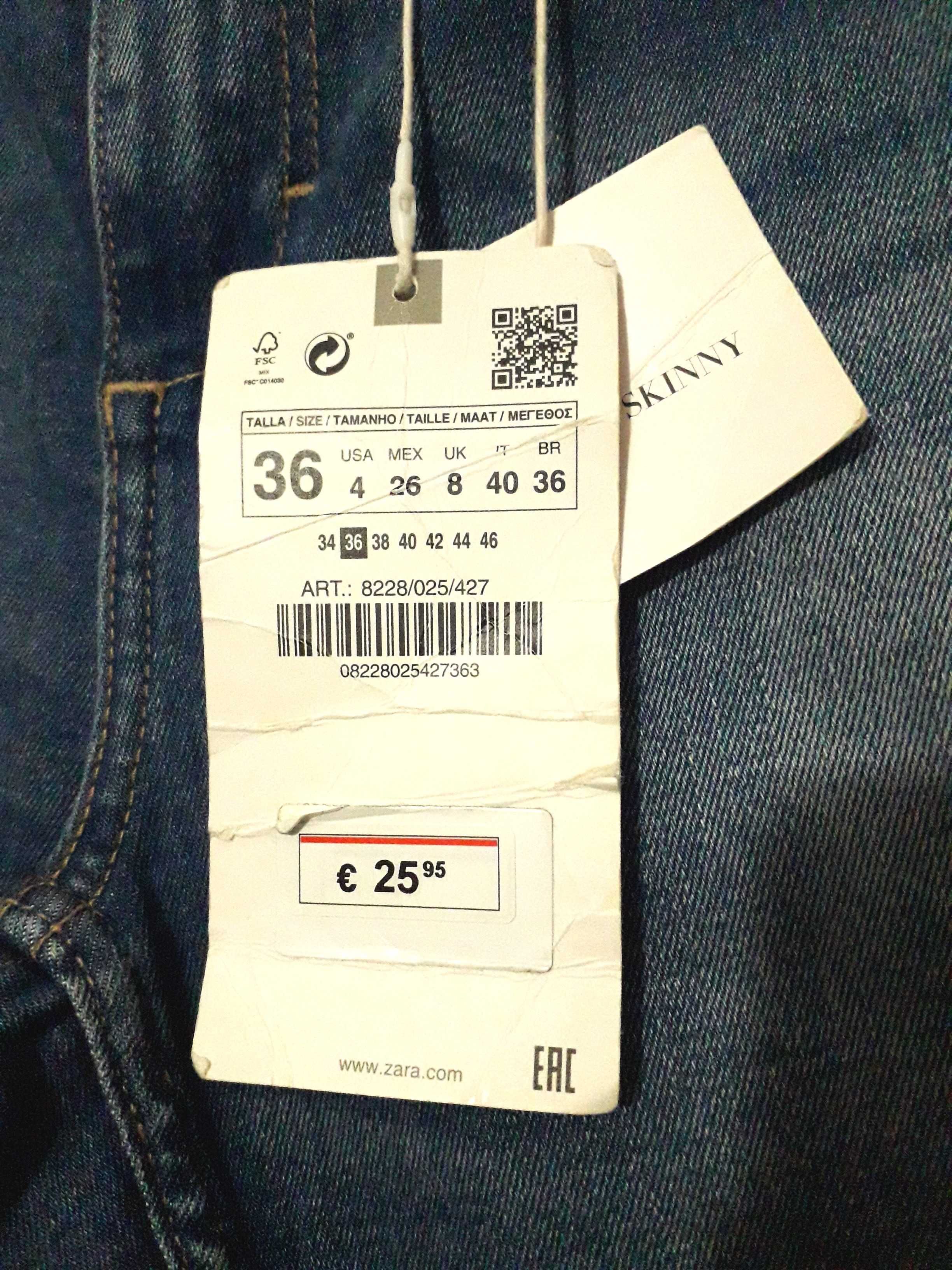 Calças de ganga skinny com botão joia Zara Nº 36 Novas c/etiqueta