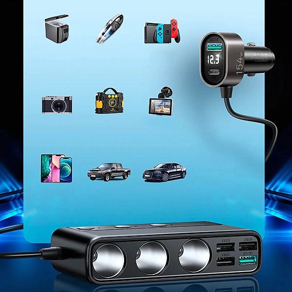 Ładowarka samochodowa 9w1 Joyroom JR-CL06/154W 5x USB-A / USB-C / 3x g