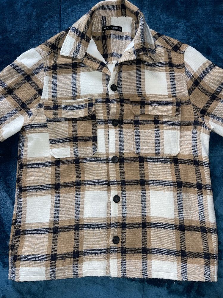 Camisa aos quadrados castanho e bege