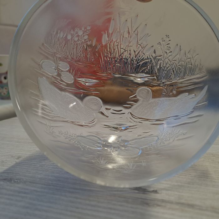 Szklana miseczka szlif kaczki w stawie.