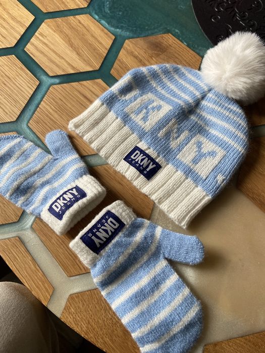DKNY oryginalna czapka i rękawiczki niemowlęce 6-12M