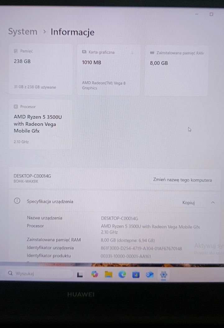 Laptop Huawei Matebook D15