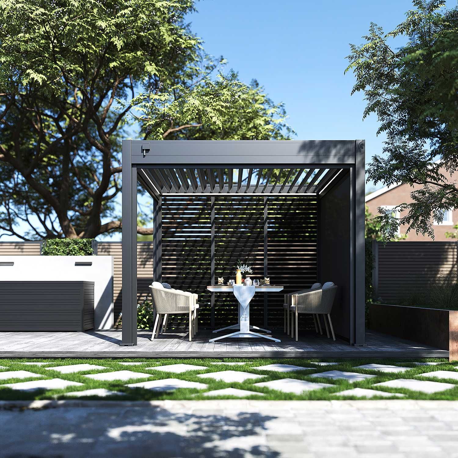 Pergola aluminiowa wolnostojąca. Zadaszenie żaluzjowe aluminiowe.