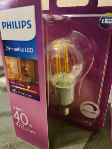 4 x Żarówka LED Philips E14 4,5W 40W FILAMENT Dimmable