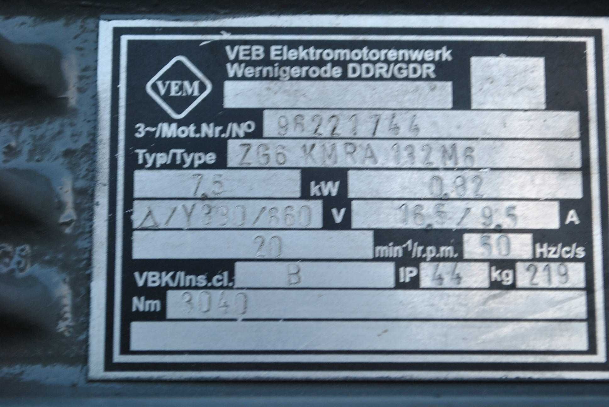 Motoreduktor kołnierzowy 7.5kw. 20obr./min.. Firmy VEM