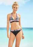 B.P.C. bikini czarne z kolorowym wzorem z figami z wywijanym pasem 36.