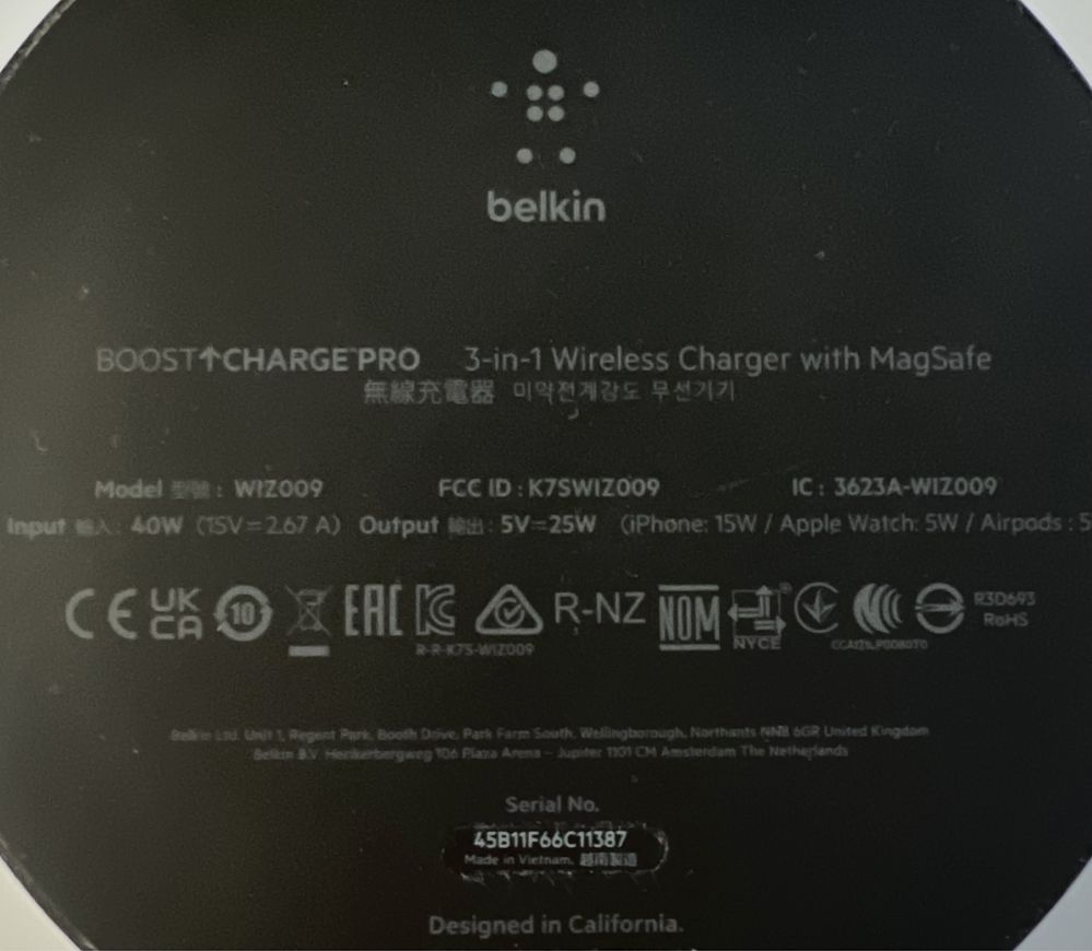 Бездротовий ЗП Belkin MagSafe 3in1 Wireless Charger, black
