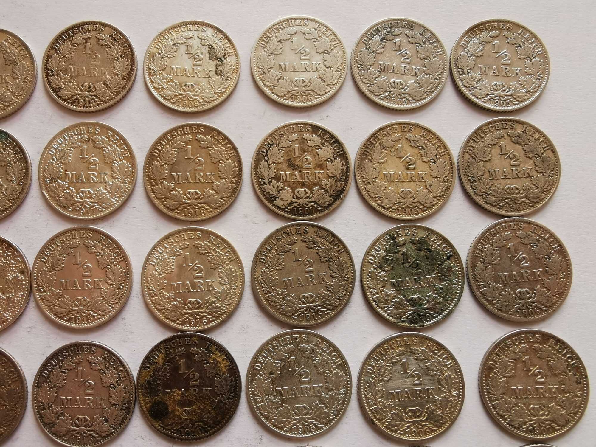 Zestaw 62 x 1/2 marki Niemcy srebrne monety