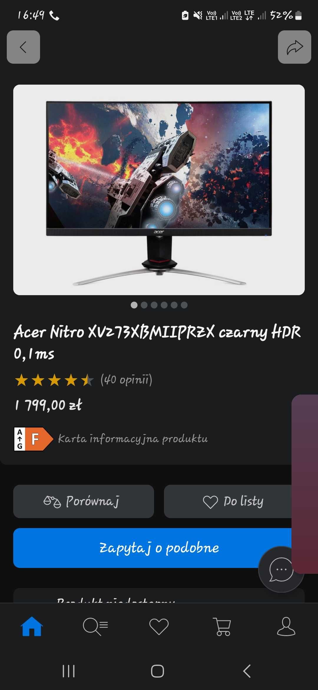 Acer Nitro XVz73XB MIIPRZX czarny HDR 0,Ims 240hz