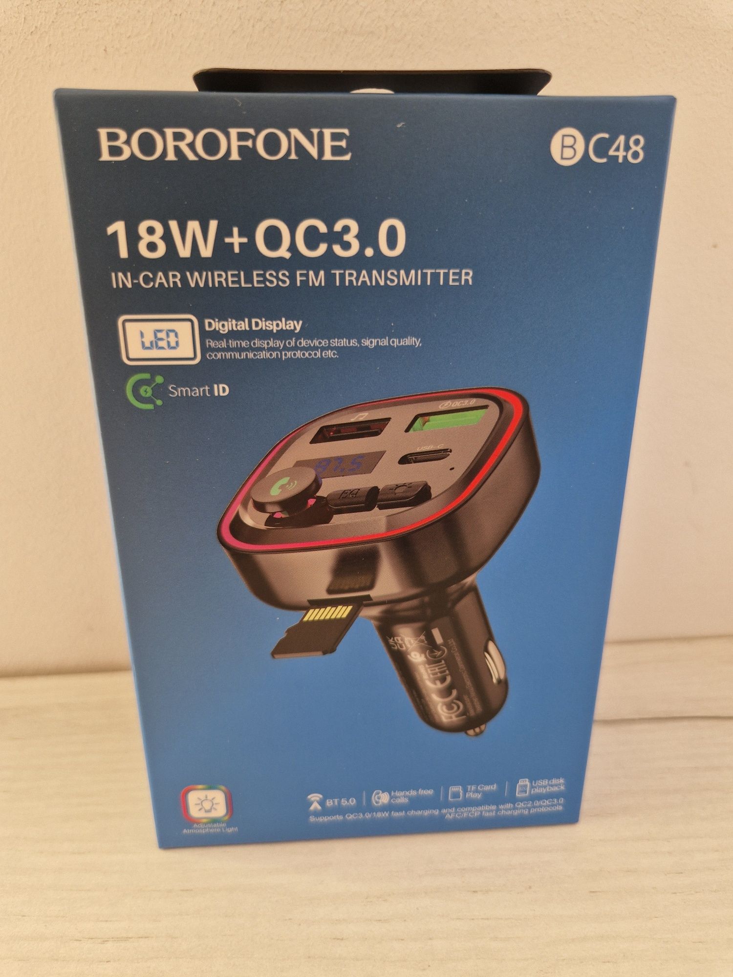 Transmiter FM BC48 Broad MP3, Bluetooth - 2xUSB + Typ C - QC 3.0 18W