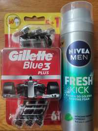 Maszynki Gillette plus pianka do golenia Nivea