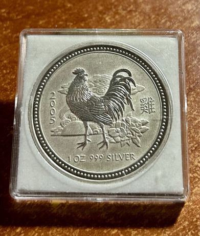 Серебряная монета Австралии 1 доллар 2005 года-Год петуха.