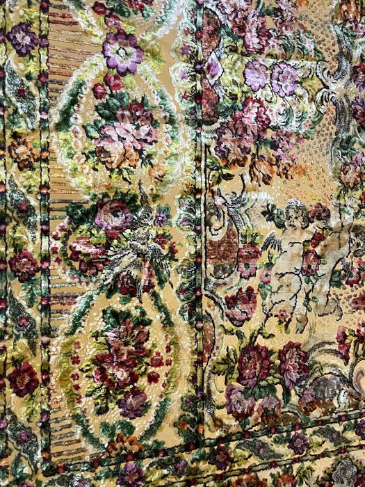 gobelin makata cherubiny i róże jedwab aksamit lata 50/60 dywan włochy