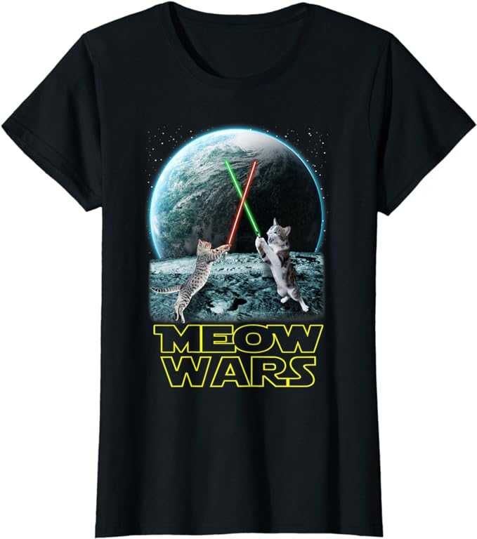 T-shirt paródia de Star Wars cat lovers "Meow Wars" NOVO ENVIO GRÁTIS